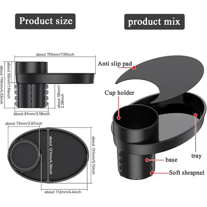 Car Seat Snack Tray and Organizer, 360° Rotatable Cup Holder Drinks Travel Tray for Car Seats and Boosters