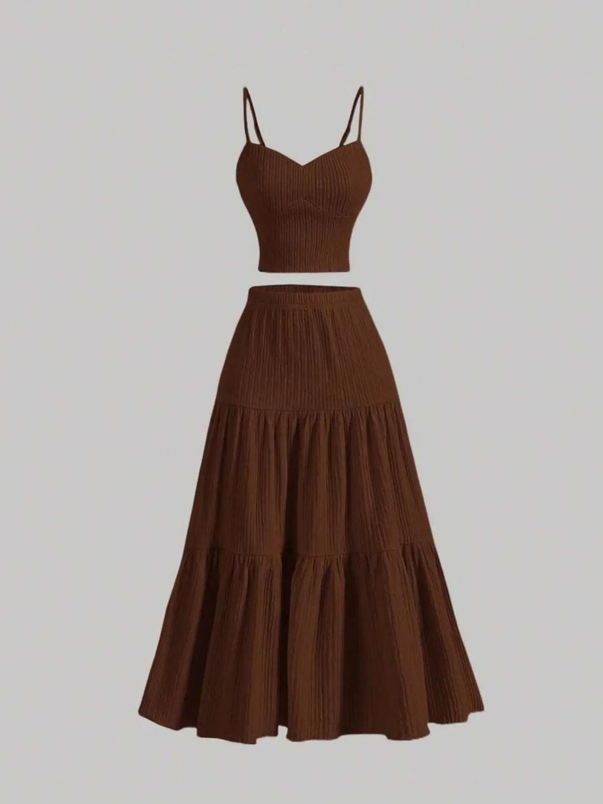 Solid Woven Crop Cami Top & A-line Skirt Two-piece Set