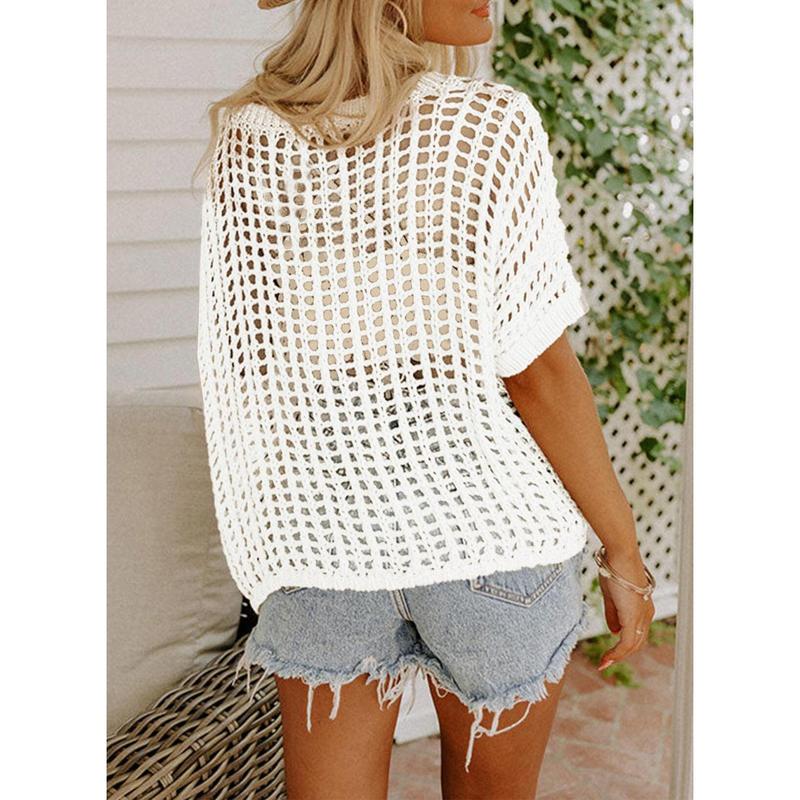 Womens Summer Scoop Neck Short Sleeve Sweater