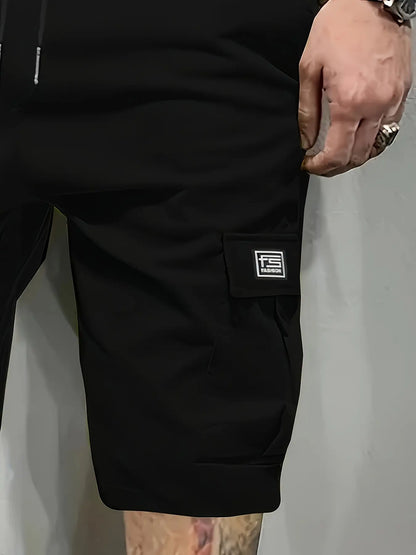 3 Piece Men's Shorts Set Brown Black & Green Slanted Pockets