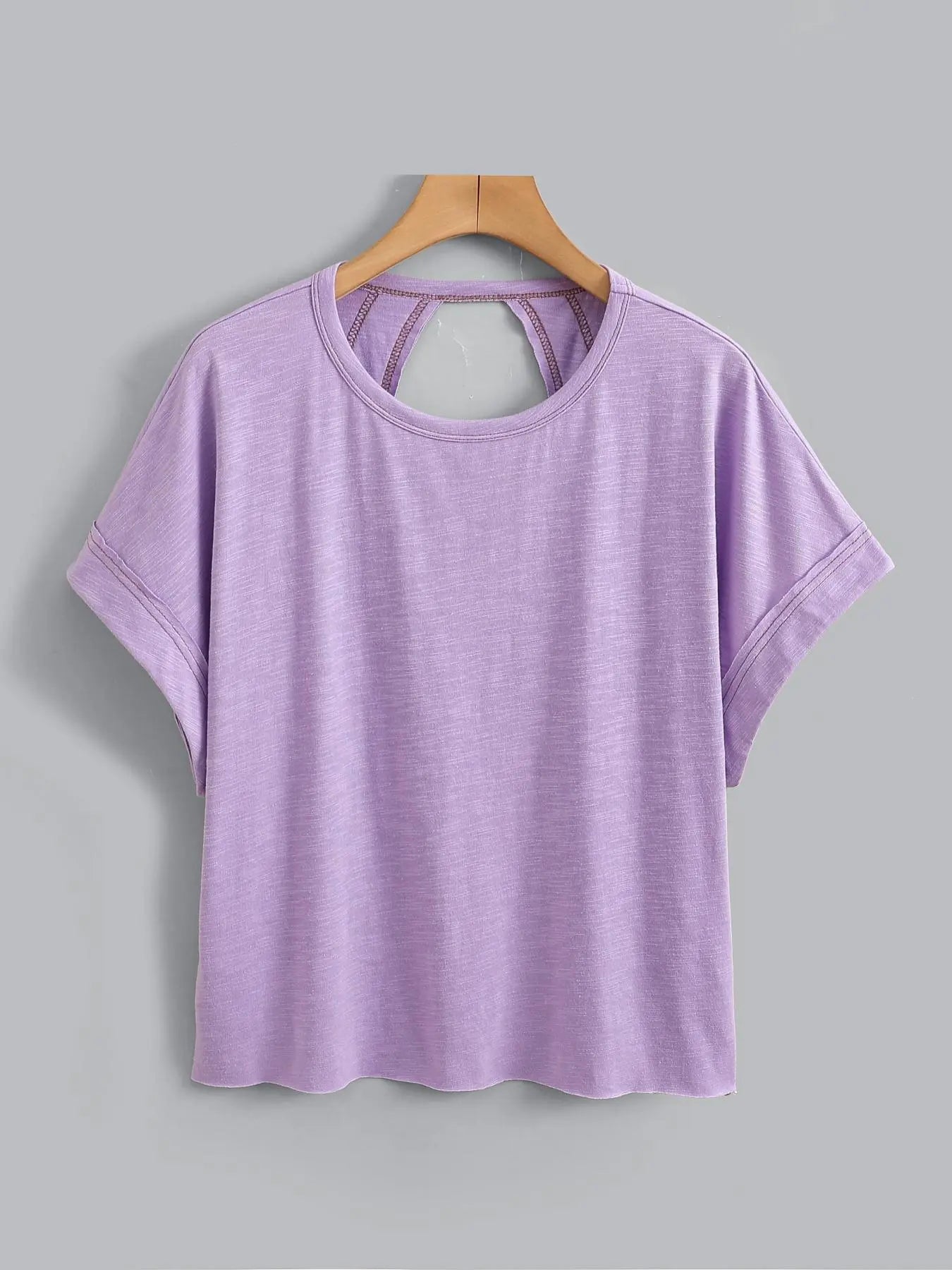 Women's Plain Cut Out Asymmetrical Hem Batwing Sleeve Tee