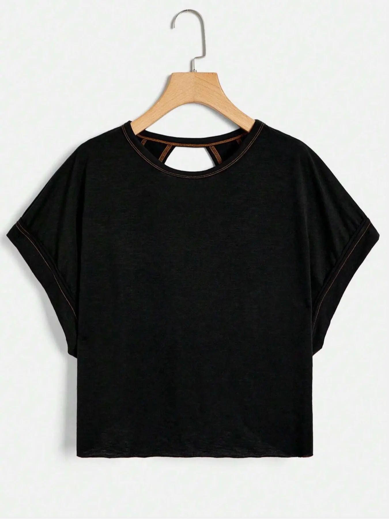 Women's Plain Cut Out Asymmetrical Hem Batwing Sleeve Tee