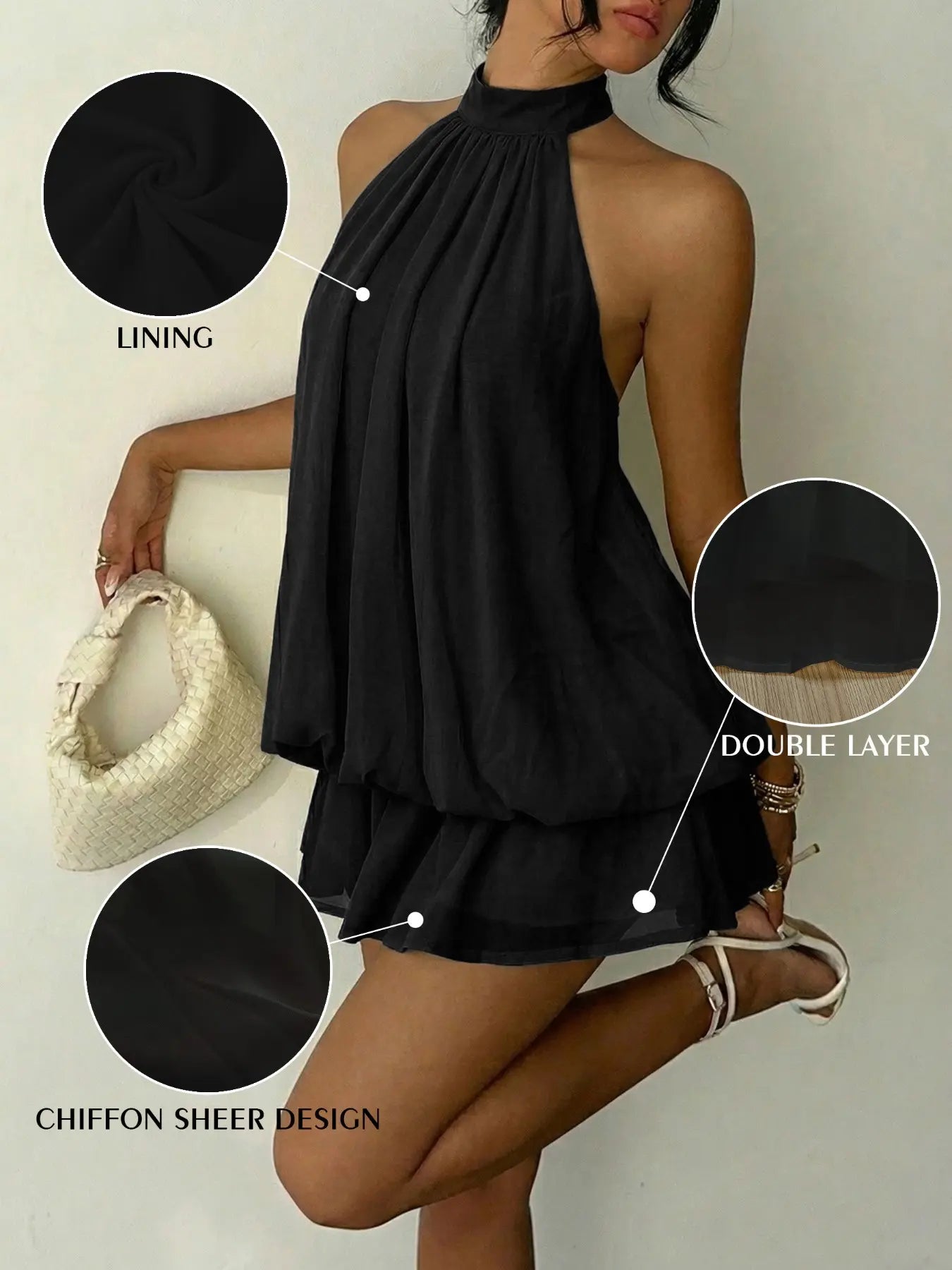 Women's Summer Fashion Party Halter Neck Tie Back Mini Dress
