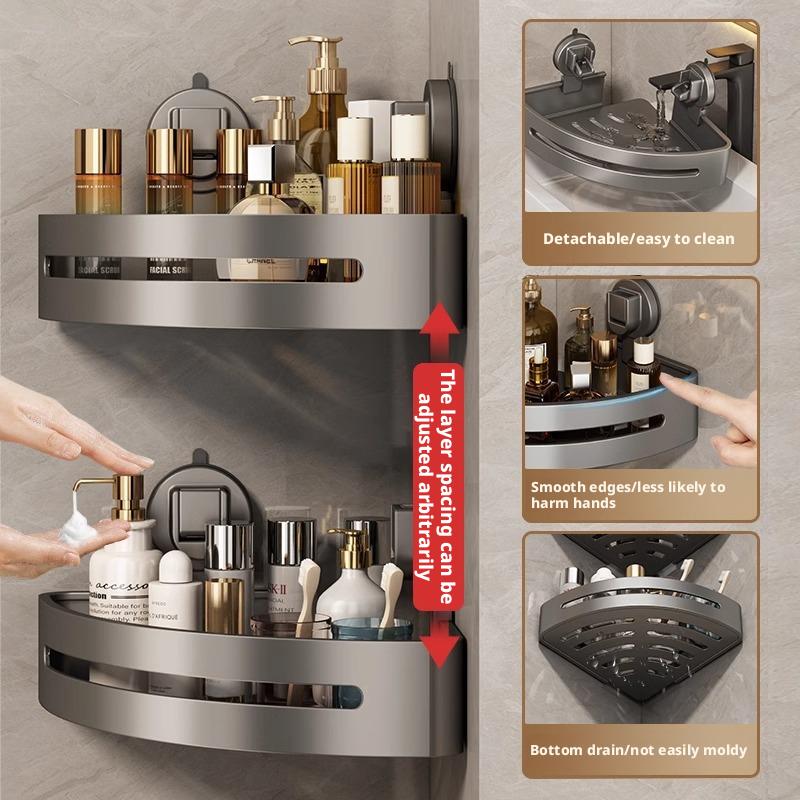 1/2/3 Pack Gun Gray Aluminum Triangular Suction Cup Shower Caddy