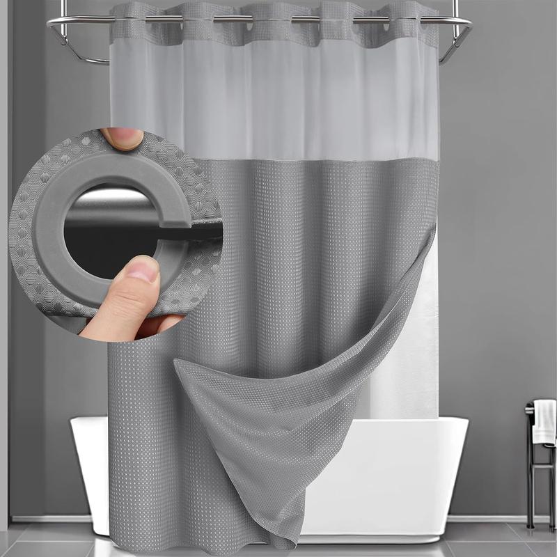 Grey No Hook Shower Curtain with Snap in Liner