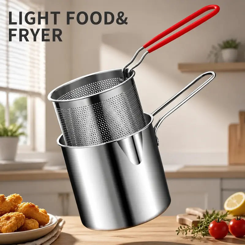 Stainless Steel Deep Fryer Set - 5.12*4.72in 1-Person Mini Pot with Fry Pot