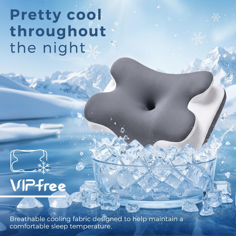 VIPfree Cooling Memory Neck Pillow, Adjustable Ergonomic Memory Foam Neck Pillows